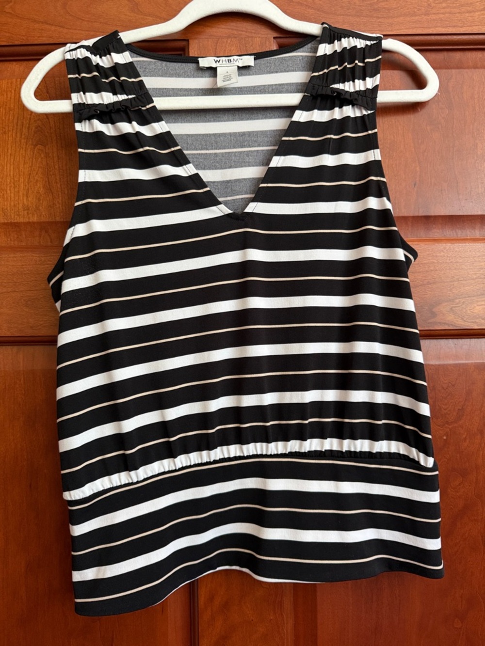 White House Black Market Black & White Striped V-Neck Tank